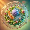 Жасуша дегеніміз не? DALL·E 2024-10-12 17.09.21 – A detailed close-up image of a biological cell, with a transparent membrane surrounding the inner structures. Inside the cell, visible organelles incl